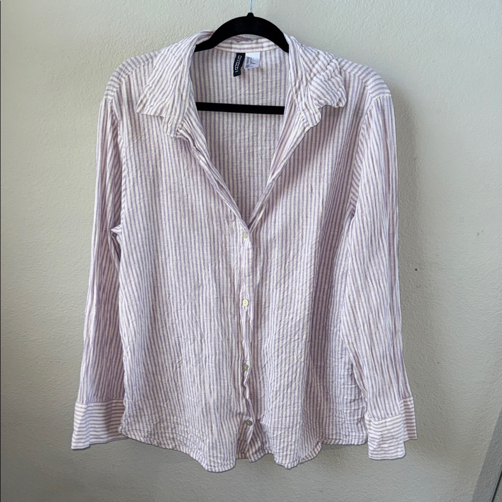 Light Purple/White Striped Button-Up Top